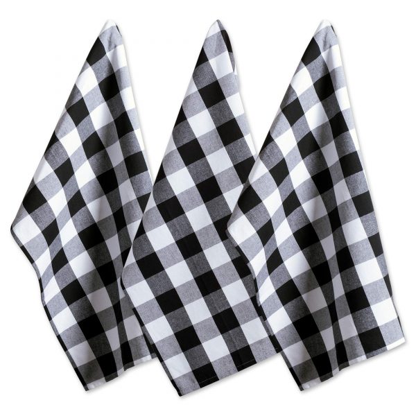 DII Cotton Buffalo Check Plaid Dish Towels, (20x30", Set of 3) Monogrammable Oversized Kitchen Towels for Drying, Cleaning, Cooking, & Baking - Black & White