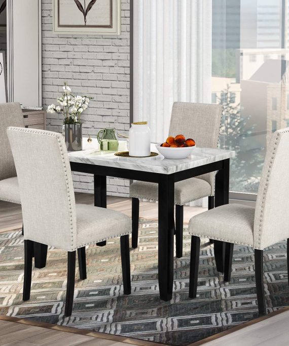 LZ LEISURE ZONE Dining Table Set Kitchen Dining Table Set for 4, Wood Table and Chairs Set (White/Beige)