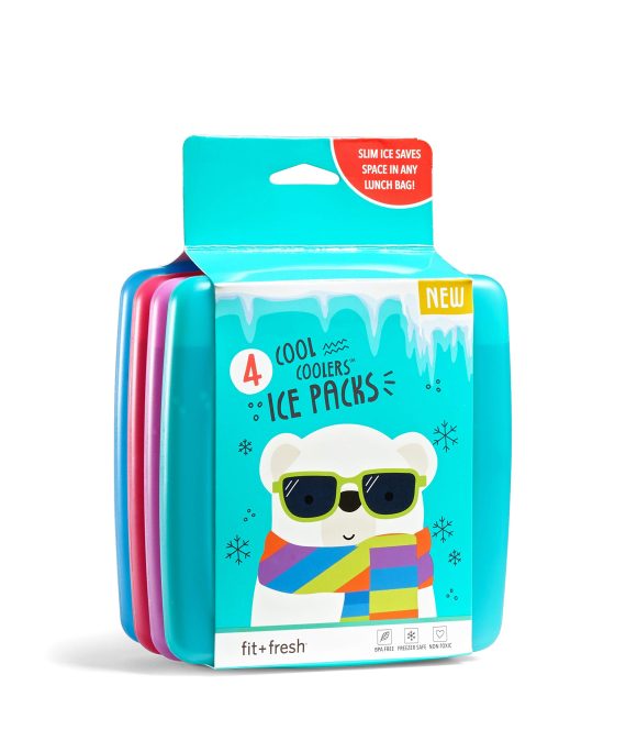 Fit & Fresh Cool Slim Reusable Ice Packs Boxes, Lunch Bags and Coolers, Set of 4, Multicolored, 4 Pack, Multi