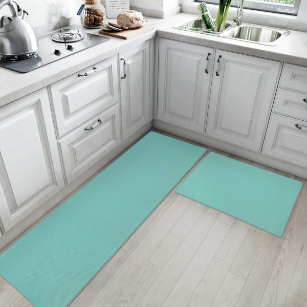 Kitchen Rugs and Mats Cushioned Anti Fatigue Comfort Runner Mat for Floor Rug Waterproof Standing Rugs Set of 2,18"x30"+18"x59", Aqua