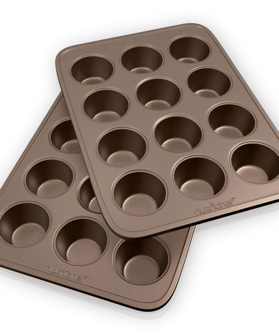 NutriChef Non-stick Carbon Steel Muffin Pans - Pair of Cupcake Cookie Sheet Pan Style for Baking, Professional Kitchen Muffin Bake Pans, 2 pc. Muffin Pans w/ 12 Cups Cupcake Baking Tray -