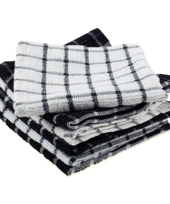 DII Terry Combo Windowpane Dishcloths Absorbant, Multi-Use, Fast Drying and Machine Washable, 12x12", Black 6 Piece