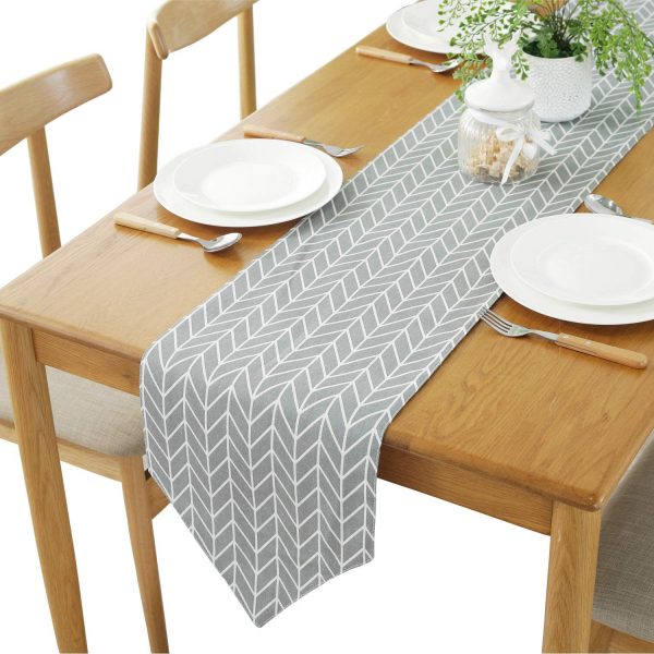 YETOOME Cotton Linen Geometry Checkered Table Runner for Kitchen Dining Living Room, Foyer Table, Summer Parties, Wedding Party Home Decoration, Grey, 12"x71"