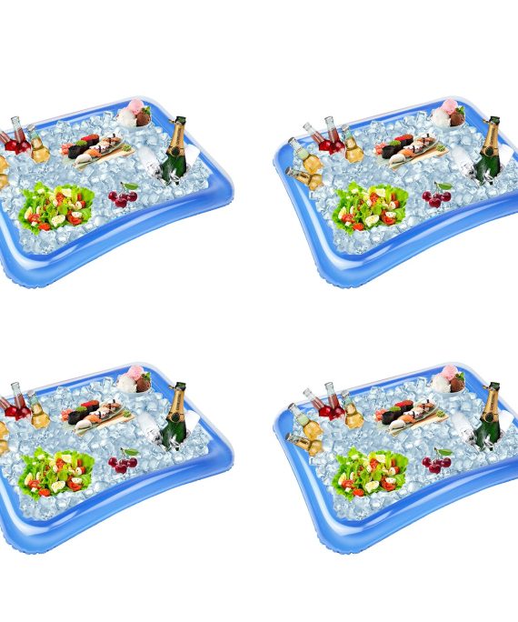 4-Pack Inflatable Ice Serving Bar Coolers for Parties, Salad BBQ Picnic Ice Food Drinks Buffet Server Tray for Indoor Outdoor Party