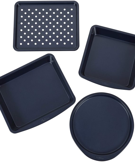 Wilton Non-Stick Diamond-Infused Navy Blue Toaster Oven Baking Set, 4-Piece