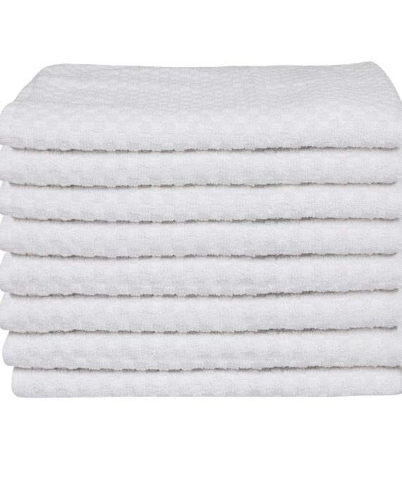 DG Collections Kitchen Dish Towels, 100% Natural Cotton, Set of 8 (15x25 Inches), Multi-Purpose Kitchen Terry Towels, Very Soft, Highly Absorbent, Lint Free, White Tea Towels for Kitchen Decor