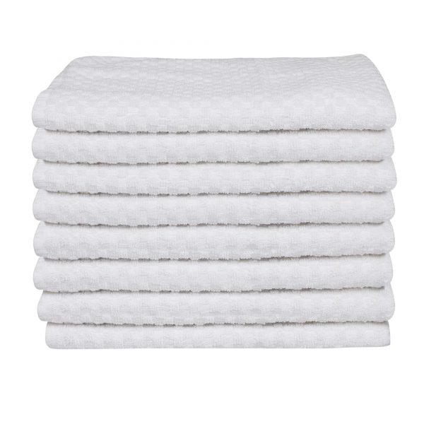 DG Collections Kitchen Dish Towels, 100% Natural Cotton, Set of 8 (15x25 Inches), Multi-Purpose Kitchen Terry Towels, Very Soft, Highly Absorbent, Lint Free, White Tea Towels for Kitchen Decor