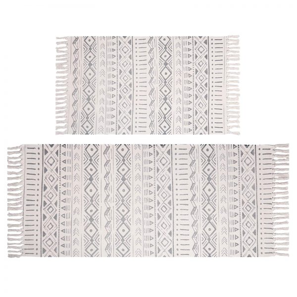 Pauwer Cotton Area Rug Set 2 Piece 4.2'x2'+3'x2' Hand Woven Cotton Rugs with Tassel Washable Cotton Throw Rug Runner for Kitchen, Living Room, Bedroom