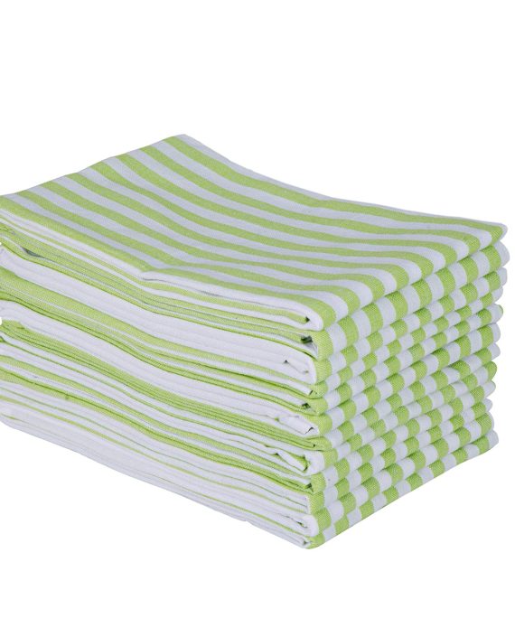 DG Collections Kitchen Dish Towels, 100% Natural Cotton Kitchen Towels (Size 18 x 28 Inches) for Kitchen Décor, Super Absorbent, Set of 12 - L.Green Stripe
