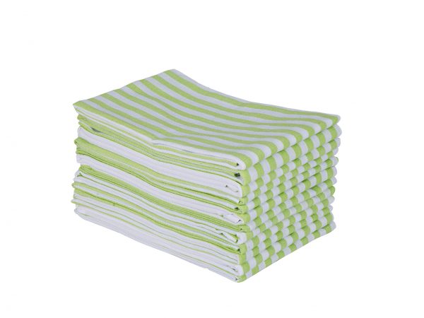 DG Collections Kitchen Dish Towels, 100% Natural Cotton Kitchen Towels (Size 18 x 28 Inches) for Kitchen Décor, Super Absorbent, Set of 12 - L.Green Stripe