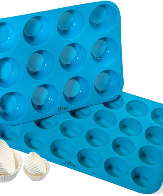 KPKitchen Silicone Muffin Pan & Mini Cupcake Pan Set - Silicon Muffin Pan 12 & 24 Mini Muffin Tin Cup Sizes - Non Stick & Safe Muffin Tins for Baking