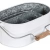 Farmhouse Utensil Caddy Carry-All Serveware -Galvanized Metal Organizer for Kitchen Counter -Comfortable Wooden Handle Indoor/Outdoor Storage For Flatware, Condiments, Party Cutlery,12x8x5 inch WHITE