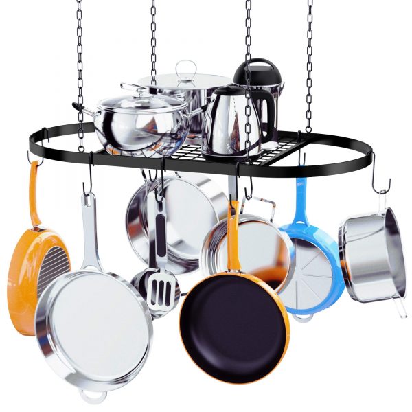Kaptron Pot Rack Ceiling Mount Cookware Pan Rack Hanging Hanger Organizer Storage with 10 Pot Hooks - Multi-Purpose Organizer Holder for Home, Restaurant, Kitchen Cookware, Utensils, Household