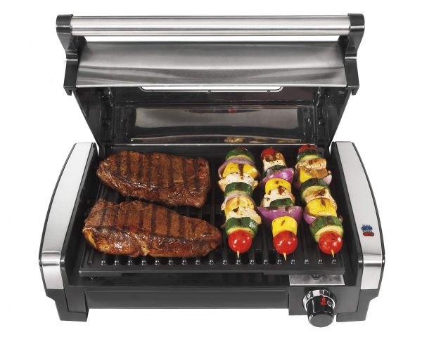 Hamilton Beach Electric Indoor Searing Grill with Viewing Window and Removable Easy-to-Clean Nonstick Plate, 6-Serving, Extra-Large Drip Tray, Stainless Steel (25361)
