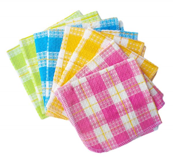 Honla Cotton Windowpane Kitchen Dish Cloths,Set of 8 in 4 Assorted Color,13 by 13 Inch,Machine Washable