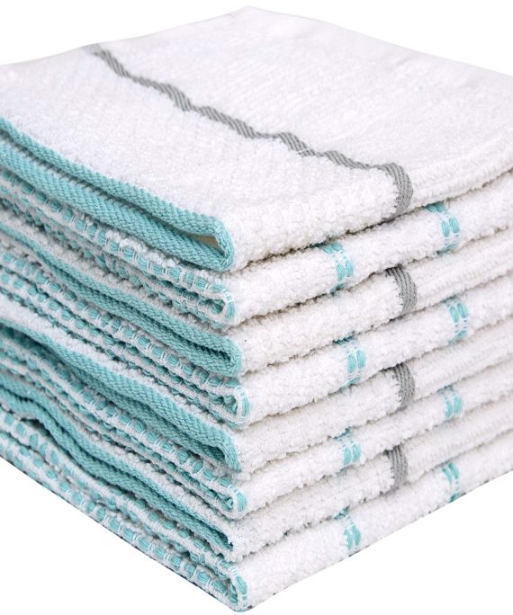 Pleasant Home Discloths (12”x12” 8 Pack) – Cotton Kitchen Dish Cloths – Weft Insert & Windowpane Design – 350 GSM Highly Absorbent Dish Cloth Set – Aqua