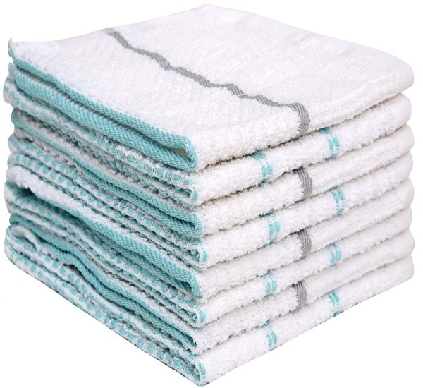 Pleasant Home Discloths (12”x12” 8 Pack) – Cotton Kitchen Dish Cloths – Weft Insert & Windowpane Design – 350 GSM Highly Absorbent Dish Cloth Set – Aqua