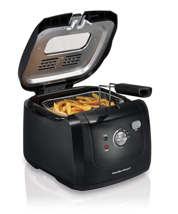 Hamilton Beach Cool-Touch Deep Fryer, 8 Cups / 2 Liters Oil Capacity, Lid with View Window, Basket with Hooks, 1500 Watts, Electric, Black (35021)