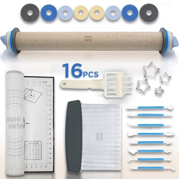 Rolling Pin Set - Adjustable Rolling Pin - Silicone Baking Mats For Sugar Cookies - Pastry Mat - Pastry Cutter- Pasta & Dough Roller - Pizza Roller - Baking Supplies - Fondant Tools - Dough Cutter