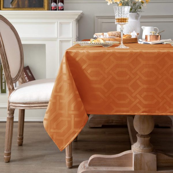 MILARAN Waterproof Tablecloth Hollow Square Jacquard Design Oil and Spill Proof Waterproof Tablecloth, Square Table Cover for Kitchen Dinning Tabletop Buffet Decoration(55 x 70 inch, Deep Orange)