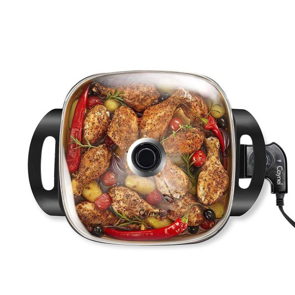 Caynel 12 x 12 Inch Nonstick Electric Skillet with Glass Lid, Copper Titanium Coating, Aluminum Body, 1400-Watts, Adjustable Temperature Controller Goes Up to 460 Degrees for Fry, Bake, Steam or Simmer, Easy to Clean (Copper)