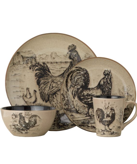 Pfaltzgraff Homespun Rooster 16-Piece Dinnerware Set, Service for 4