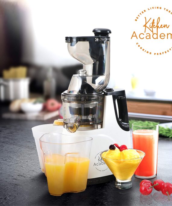 Kitchen Academy Slow Juicer, Large Feed Chute Masticating Juicer Machine, Ultra Efficient 150W, 60 RPMs - Ceramic White