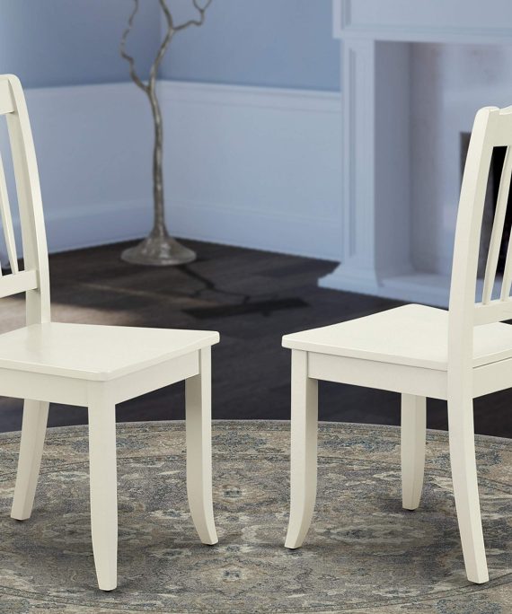 East West Furniture Danbury Kitchen Vertical Slatted Chairs Back in Linen White Finish (Set of 2)