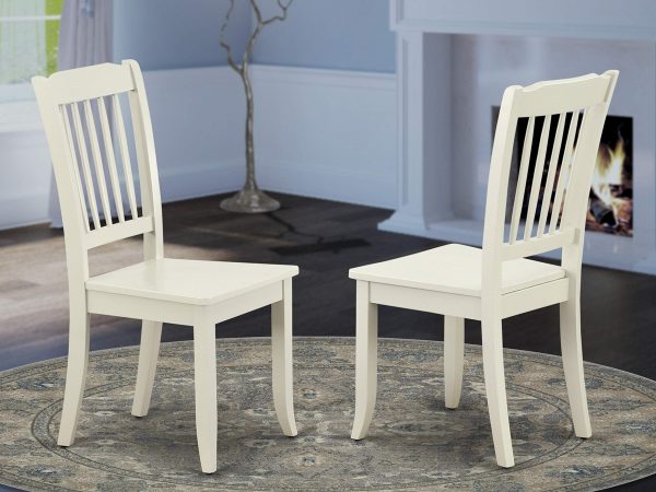 East West Furniture Danbury Kitchen Vertical Slatted Chairs Back in Linen White Finish (Set of 2)