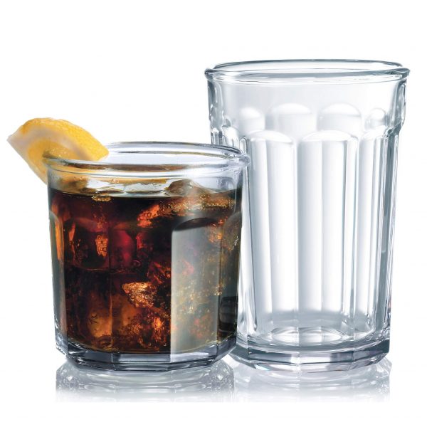Le'raze Set of 16 Durable Drinking Heavy Base Cups | Glassware Set Includes 8-21 oz Highball 8-14 oz Tumbler Glasses Ideal for Water, Clear