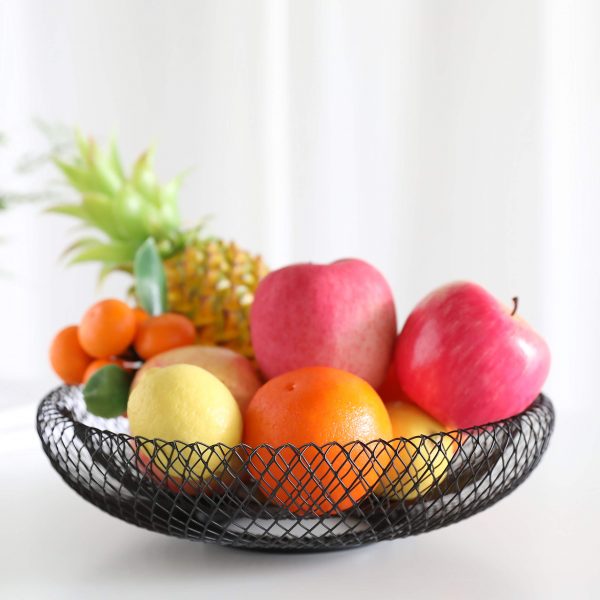 JHY DESIGN Metal Wire Fruit Basket,11.5''L Hemisphere Storage Baskets for Fruit,Snacks,Bread,Candy,Fashion Fruit Bowl for Living Room, Kitchen（Hemisphere Black）