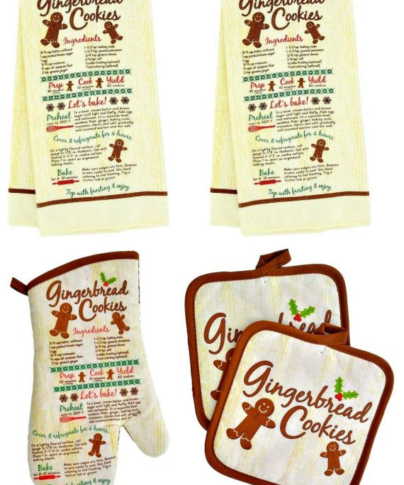 Christmas House Assorted Holiday Kitchen Linen Sets - 5 pc (Gingerbread Cookie)