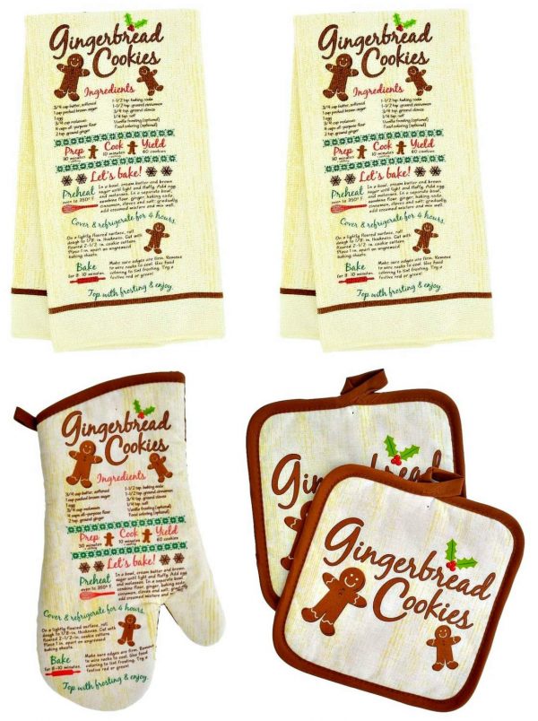 Christmas House Assorted Holiday Kitchen Linen Sets - 5 pc (Gingerbread Cookie)