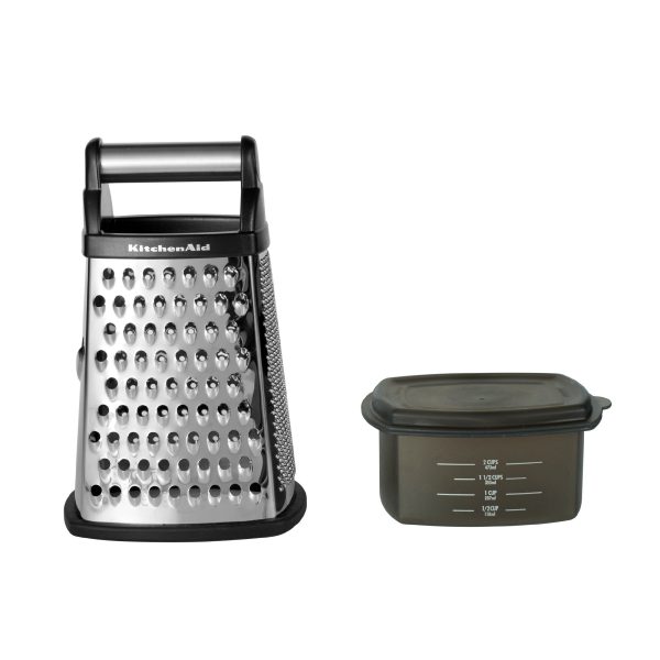 KitchenAid Gourmet 4-Sided Stainless Steel Box Grater with Detachable Storage Container, Small, Black
