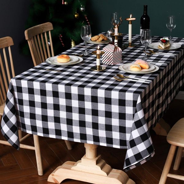 Cotton Linen Checkered Rectangle Tablecloth Rustic