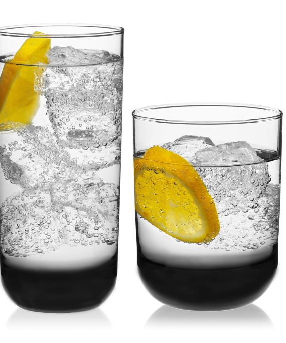 Libbey Polaris 16-Piece Tumbler and Rocks Glass Set, Smoke
