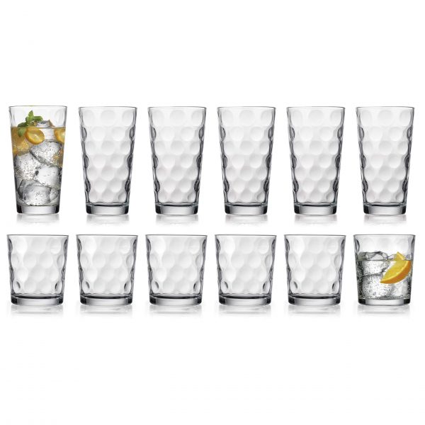 HE Modern Drinking Glasses Set, 12-Count Galaxy Glassware, Includes 6 Cooler Glasses(17oz) 6 DOF Glasses(14oz)12-piece Elegant Glassware Set