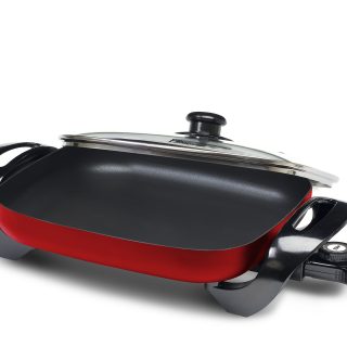 Elite Gourmet EG-1500R Electric Skillet with Glass Lid, 15" by 12", Red