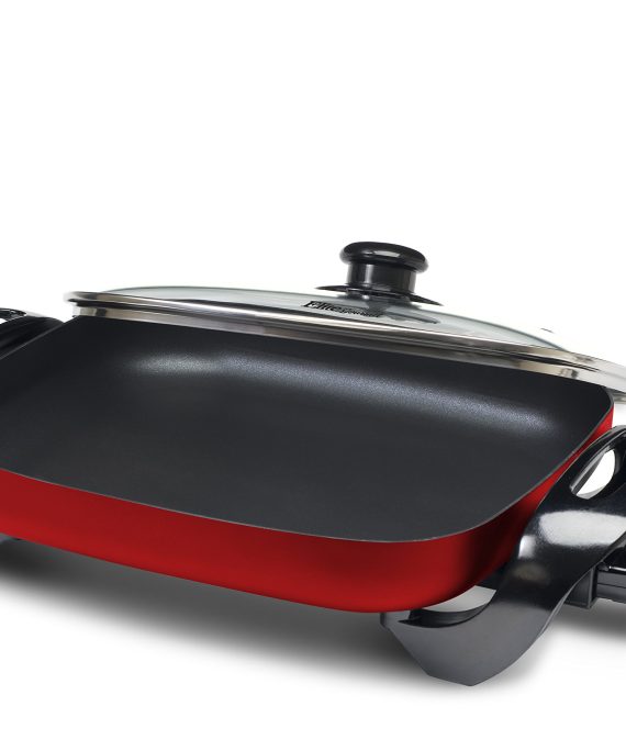 Elite Gourmet EG-1500R Electric Skillet with Glass Lid, 15" by 12", Red