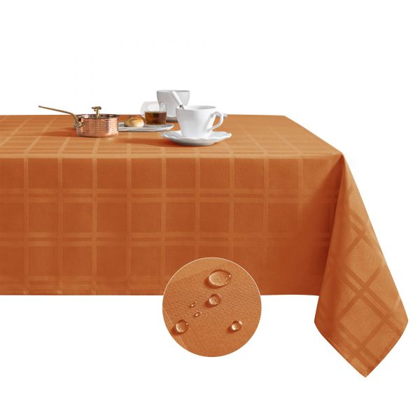 MILARAN Waterproof Tablecloth Polyester Plaid Jacquard Design Oil and Spill Proof Waterproof Tablecloth, Square Table Cover for Kitchen Dinning Tabletop Buffet Decoration(55 x 120 inch, Deep Orange)