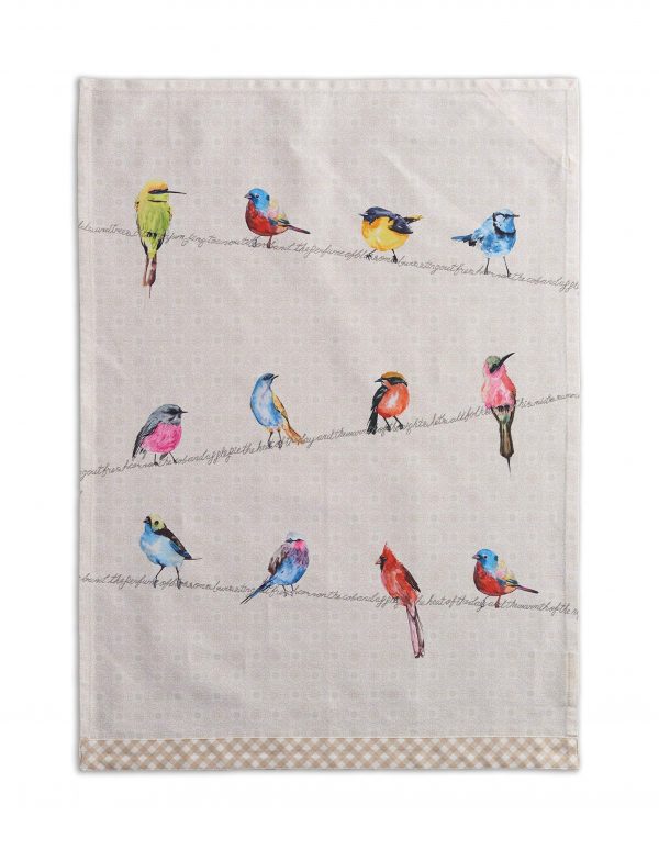 Maison d' Hermine Birdies On Wire 100% Cotton Set of 2 Multi-Purpose Kitchen Towel Soft Absorbent Dish Towels | Tea Towels | Bar Towels (20 Inch by 27.50 Inch)