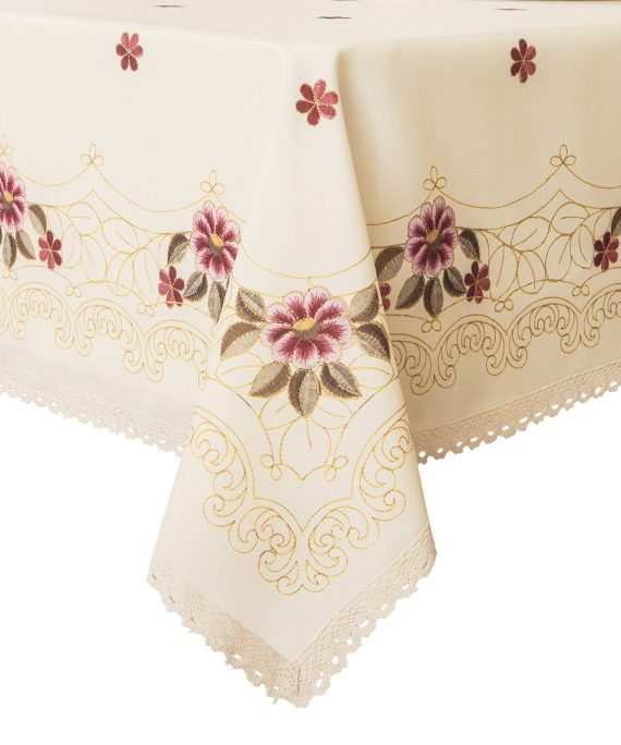 Wewoch Decorative Red Floral Print Lace Water Resistant Tablecloth Wrinkle Free and Stain Resistant Fabric Tablecloths for Kitchen Room 60 Inch by 84 Inch