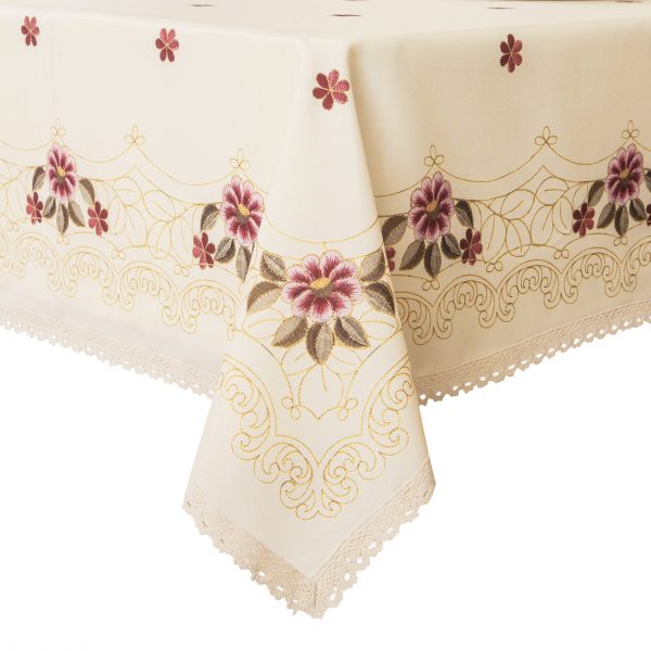 Wewoch Decorative Red Floral Print Lace Water Resistant Tablecloth Wrinkle Free and Stain Resistant Fabric Tablecloths for Kitchen Room 60 Inch by 84 Inch