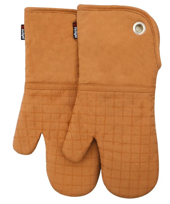 Silicone Groment Oven Mitts with Heat Resistant Non-Slip Set of 2, Cotton Quilting Lining, Oven Gloves and Pot Holders Kitchen Set for BBQ Cooking Baking, Grilling, Barbecue, Machine Washable Orange