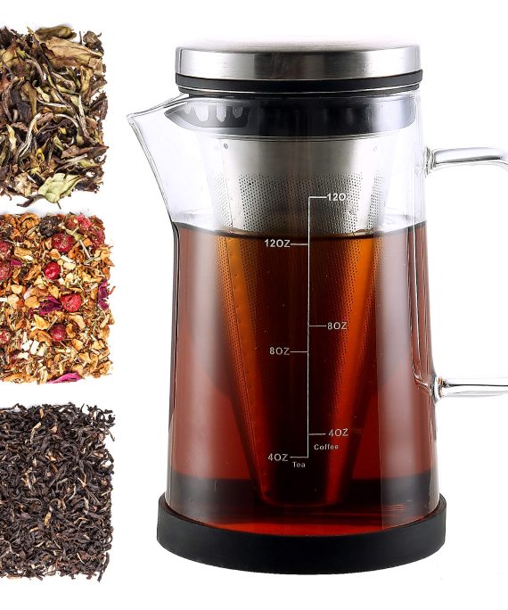 Hot Brew Coffee Maker/Tea Infuser Pitcher - Glass Coffee Tea Brewer Makes the Perfect Cup of Coffee or Tea. 12oz With a Cone Filter to Perfectly Brew Hot Beverages