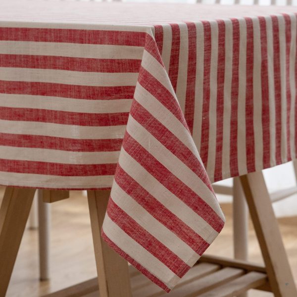 Aquazolax Red and White Stripes Rectangle Tablecloth Farmhouse Home Decoration for Kitchen and Dining Room Table, 54" x 84", Red
