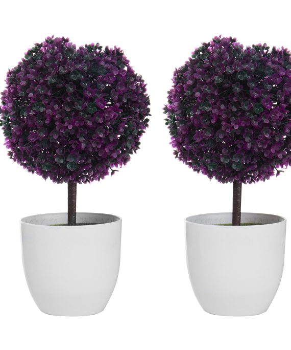 Tabletop Purple Flower Plant Topiary w/White Planter