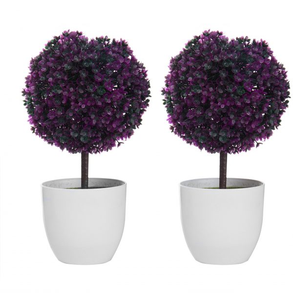 Tabletop Purple Flower Plant Topiary w/White Planter