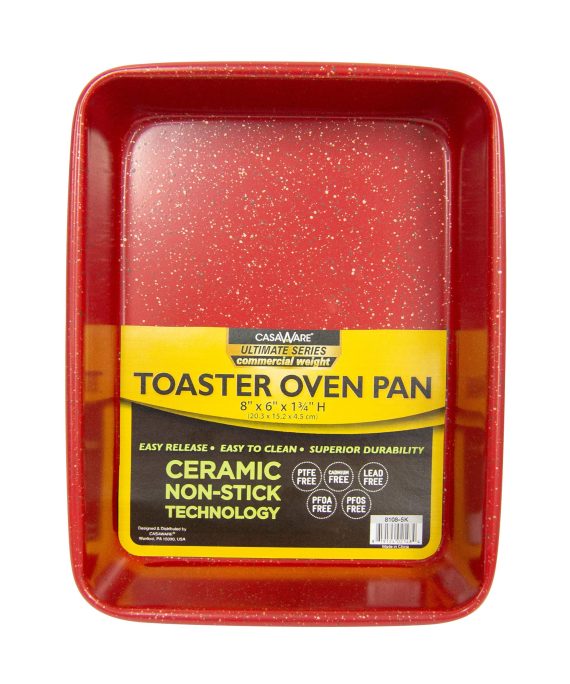 casaWare 8 x 6 x 1.75-Inch Toaster Oven Ultimate Series Commercial Weight Ceramic Non-Stick Coating Pan (Red Granite)