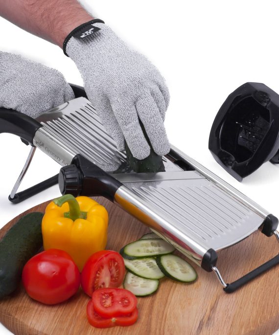 Mandoline Slicer with Cut-Resistant Gloves and Blade Guard – Adjustable Mandolin Vegetable Slicer and French Fry Cutter, Food Slicer, Vegetable Julienne – Thick Sharp Stainless Steel Blades